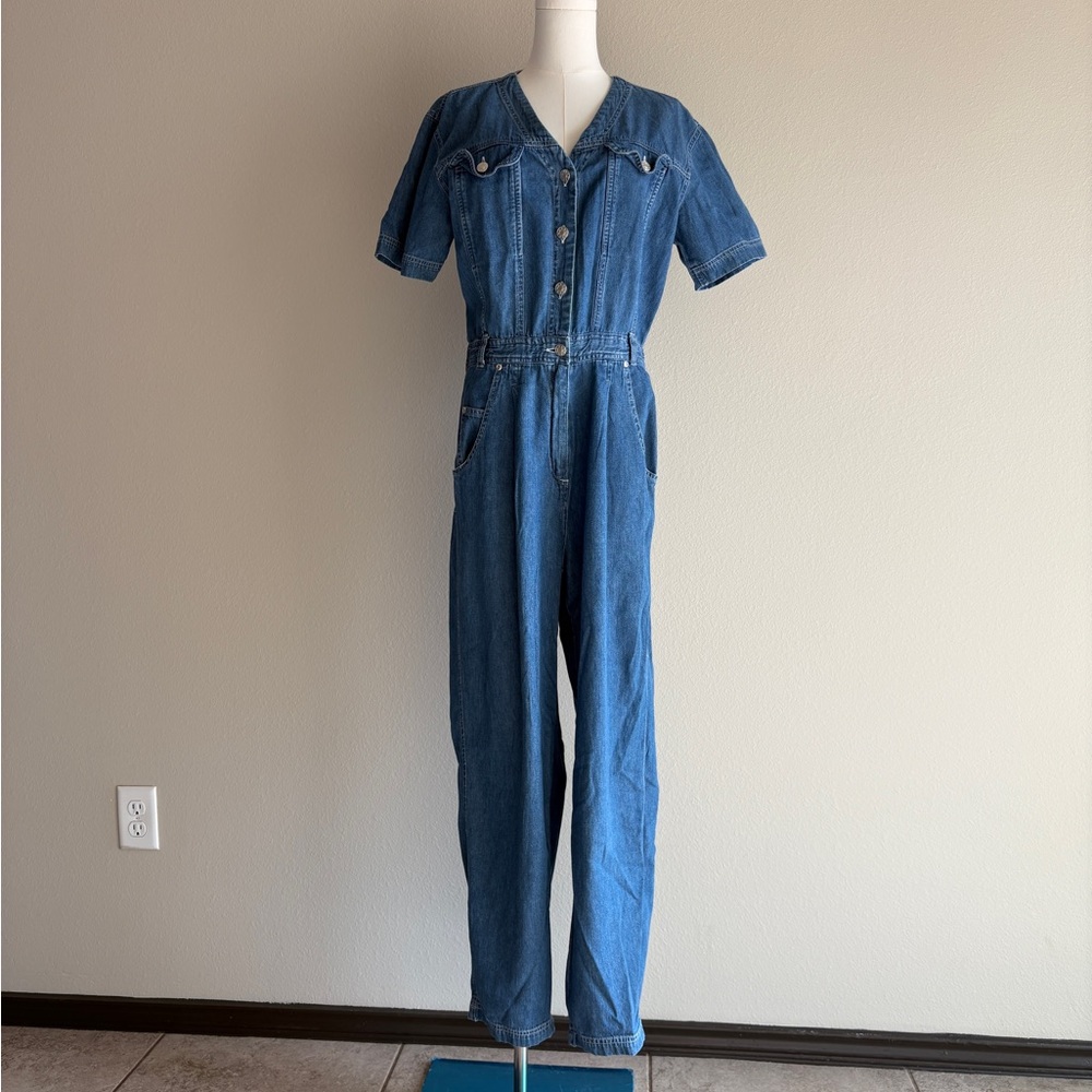 vintage 90s Casualaire denim short sleeve jumpsuit - Picture 2 of 9
